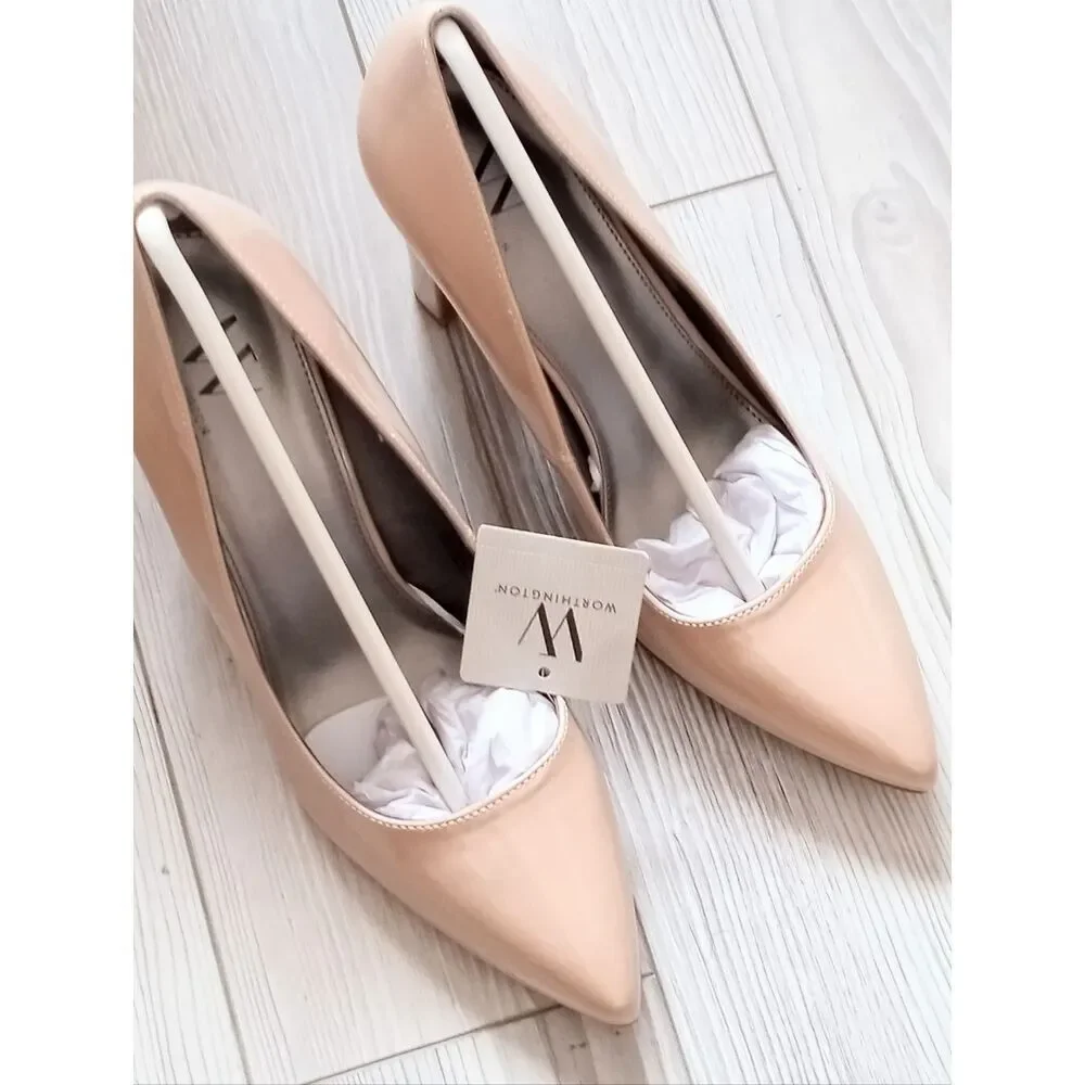 (ST1-6035) Women's Worthington Zool Pointed Toe Block Heel Pumps - Nougat Sz 11